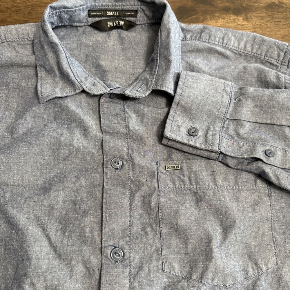 Kr3w Krew Shirt Mens Blue Button Up Long Sleeve Preppy Skater [K] Size Small
